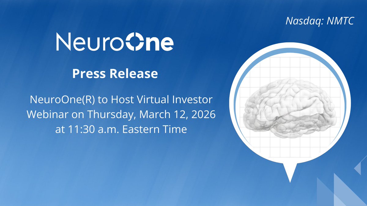 N1MTC's tweet photo. Join us for a virtual investor webinar on Thursday, March 12, 2026 at 11:30 a.m. ET. Management will provide a corporate update, discuss our growth plans, and share updates on our platform technologies and commercialization efforts. https://t.co/iweXaMcMRX https://t.co/ZpzIvfwpVz