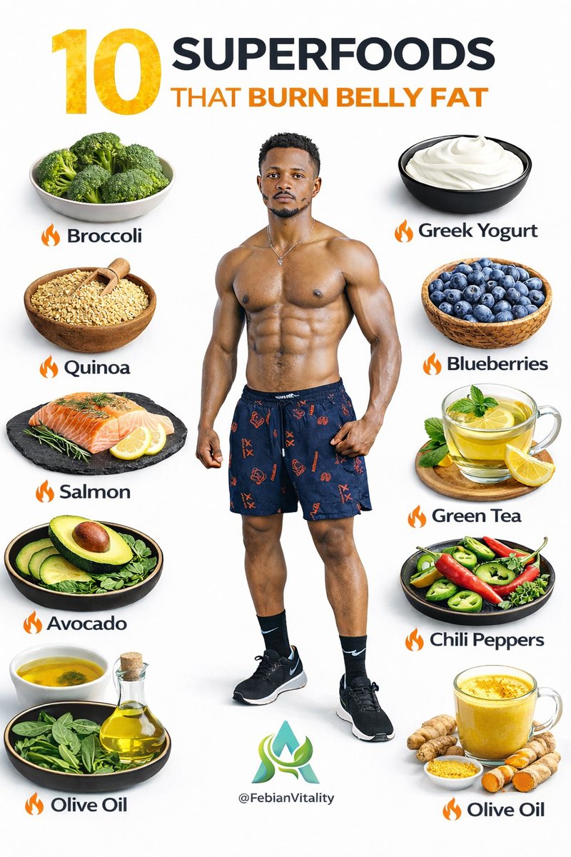 officer_pr46909's tweet image. 🔥 10 SUPERFOODS THAT BURN BELLY FAT 💪

Broccoli, Blueberries, Greek Yogurt, Salmon, Avocado, Chili Peppers, Green Tea, Quinoa, Olive Oil, Olive Oil

Boost metabolism, burn belly fat, and stay full!

#BellyFatBurn #FatLossTips #Superfoods #HealthyEating #FebianVitality