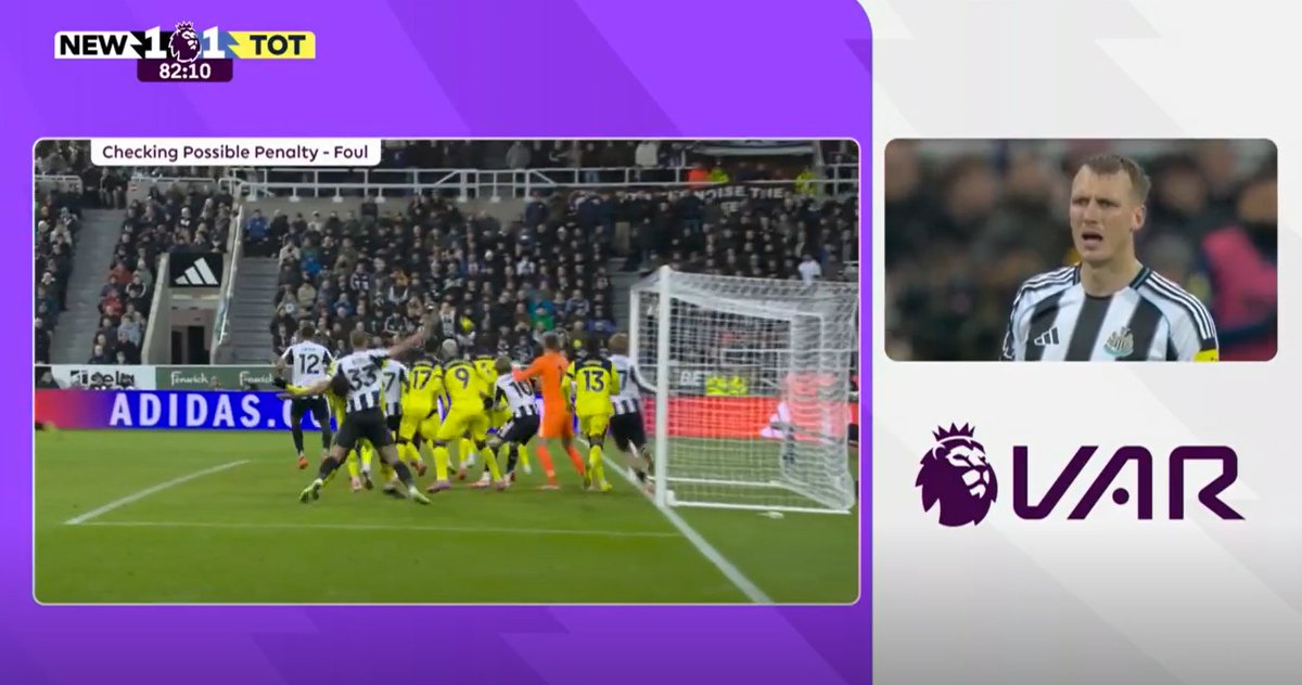 MrJohnSear's tweet image. Remember this was a VAR intervention. It met the threshold for a Clear and Obvious Error.

Note: the ball was out of play until this point - when Burn has Bentancur in a headlock. 

It's not a foul as the ball is not in play - hence VAR cannot get involved #StopVAR