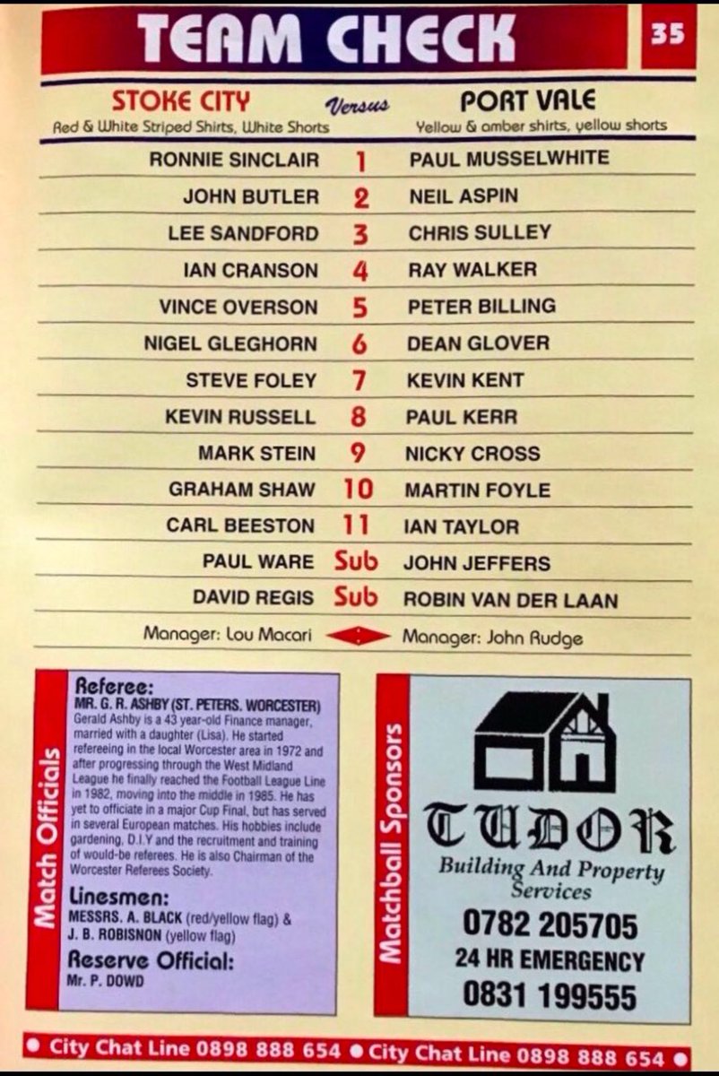 pvfcprogs's tweet photo. #OnThisDay 3/3/93

STOKE CITY  0, PORT VALE  1
                                     van der Laan

Robin van der Laan’s 2nd half header saw Vale beat their neighbours in the Autoglass Trophy. It put Vale a giant step closer to a first ever Wembley appearance. Att 22,267 #pvfc https://t.co/Sw8WWjKIFC