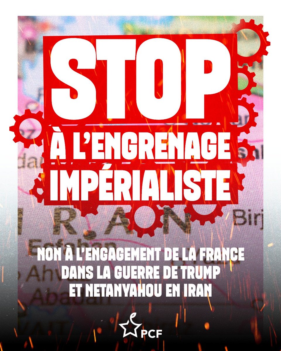 ❌️ Le PCF s’oppose fermement à tout engagement de la France dans la guerre déclenchée par Donald Trump et Benyamin Netanyahou contre l’Iran.
