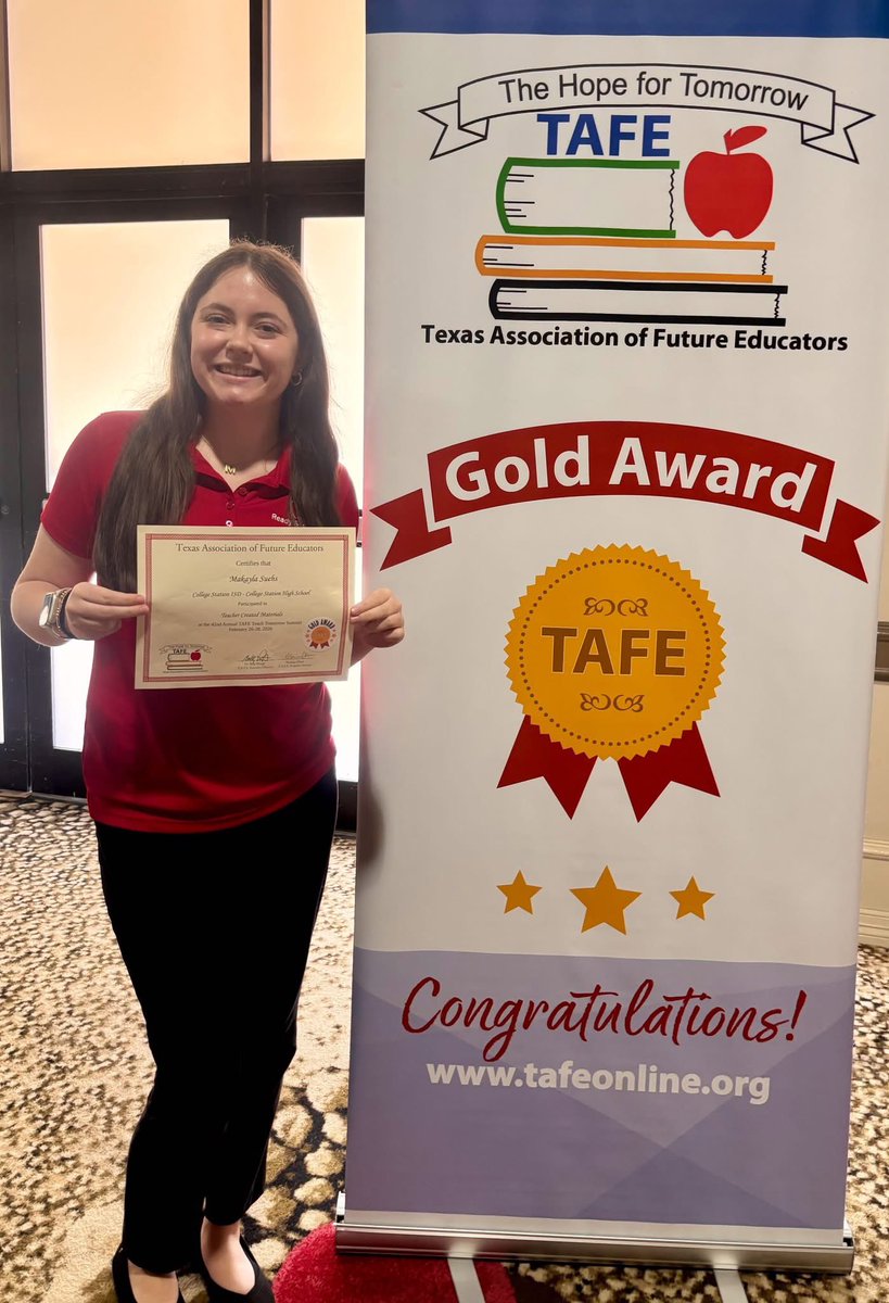 csisdcte's tweet photo. Ready, Set, Teach students from @ConsolHS &amp; @CSHighSchool participated in TAFE (Texas Association of Future Educators)  state competition!
🥇Gold:
Makayla Suehs (CSHS) - Teacher Created Materials
Paige Kneuer &amp; Jaycie Oehler (AMCHS) -Interactive Bulletin Board, National Qualifier https://t.co/CS48j6AODz