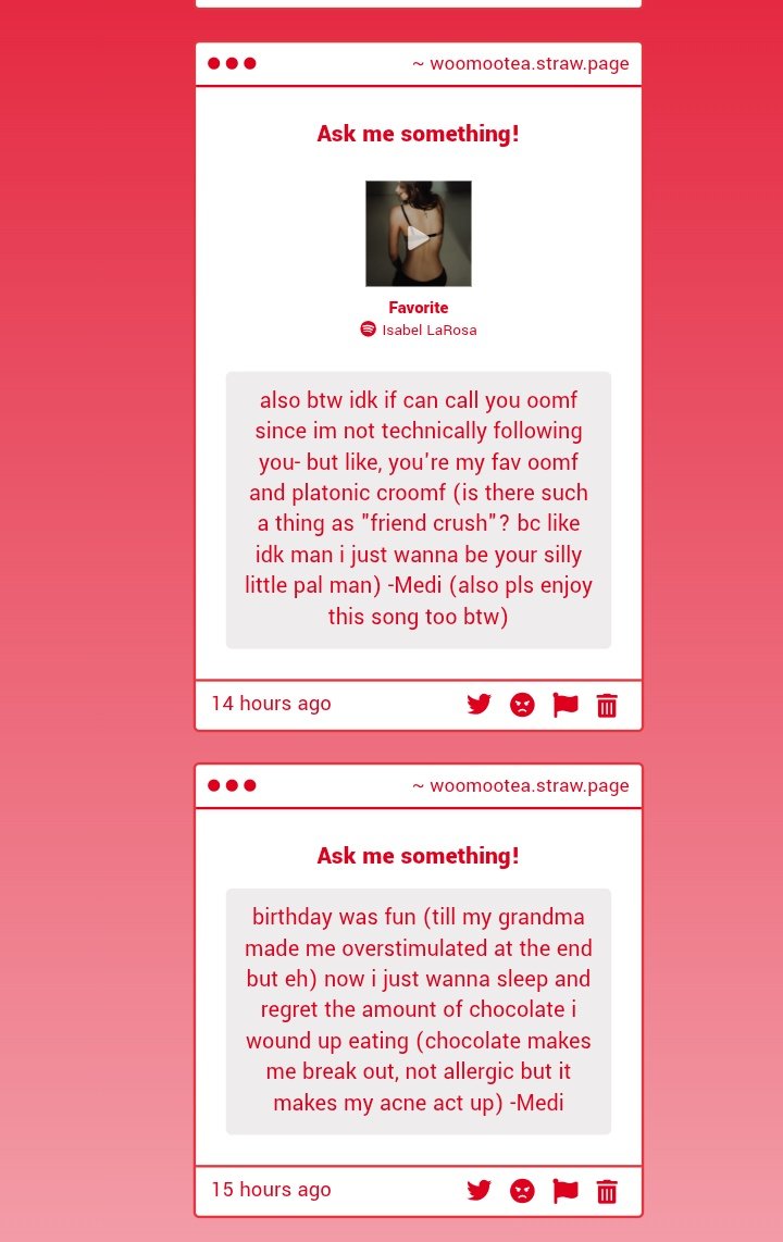 I'm glad ur birthday was fun til then tho!! Idk grandmas have a way of doing that lmao, at least mine does sometimes.
Also yes u r an honorary oomf!! And I'm honored to be ur platonic croomf omg 🥺 also I fuck with the song a lot I'm gonna listen to all of it and see what I think