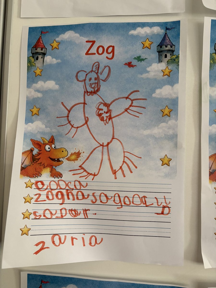 MrsGriffiths7's tweet image. We started our new book about another dragon, Zog. In drawing club we drew him and our passwords were incredible! Well done reception! 🐉🧡🔥 #eyfs #xzog #drawingclub