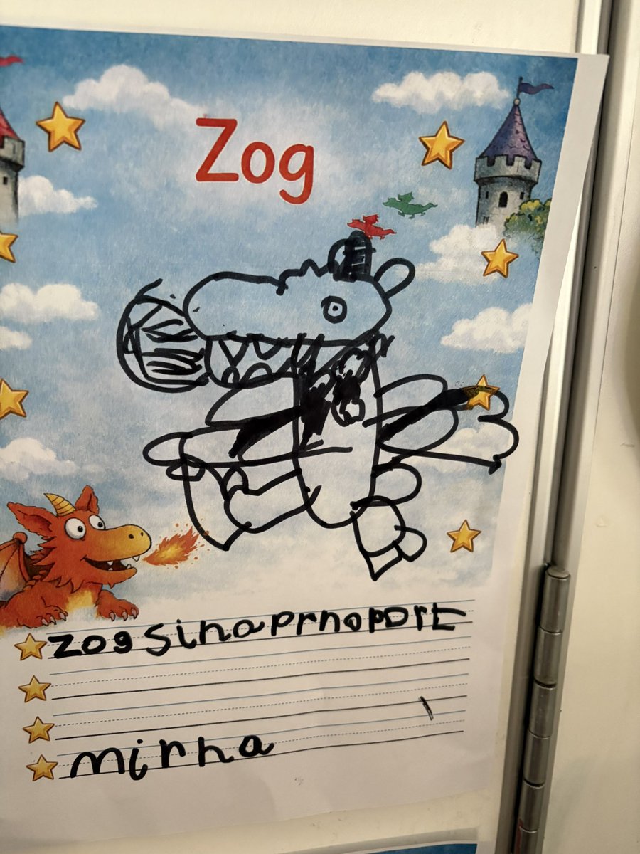MrsGriffiths7's tweet image. We started our new book about another dragon, Zog. In drawing club we drew him and our passwords were incredible! Well done reception! 🐉🧡🔥 #eyfs #xzog #drawingclub