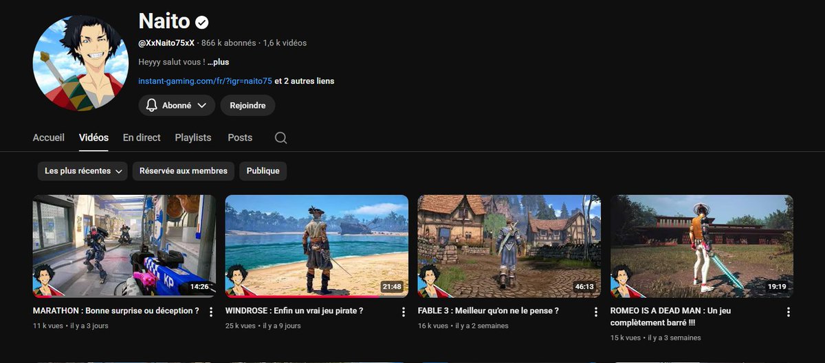 Je tiens à dire que la meilleure chaîne gaming pour moi, ça reste NAITO75. J’aime trop la bienveillance derrière ses vidéos sah du pur gaming sans artifice, change rien chef