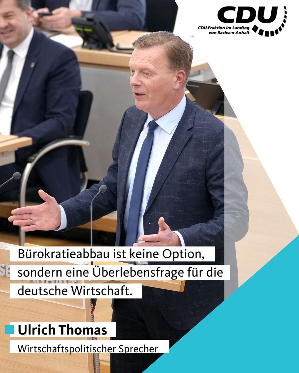 cdufraktion_LSA's tweet photo. #ltlsa #Bürokratieabbau ist keine Option, sondern eine Überlebensfrage. Ulrich Thomas: "Dass Entbürokratisierung gelingen kann, zeigt die Novellierung der Bauordnung und das Tariftreue- und #Vergabegesetz in #SachsenAnhalt."  

Zur PM: https://t.co/AXb2jVNzll
@ulithomas https://t.co/NBPv5VgKQ7