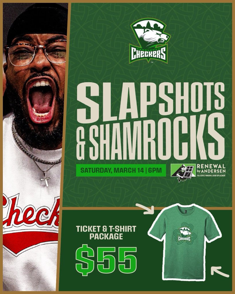 🏒🏒MARCH 14TH WE OUTSIDEEEEE!! 🏒🏒

To all my ParkGoers, <a href="/checkershockey/">Charlotte Checkers</a> and I NEED you in the building for “Slapshots &amp; Shamrocks” as our Charlotte Checkers face off against the Bridgeport Islanders (boooooo 👎)
Happy to be the poster for the best hockey team in the country!!