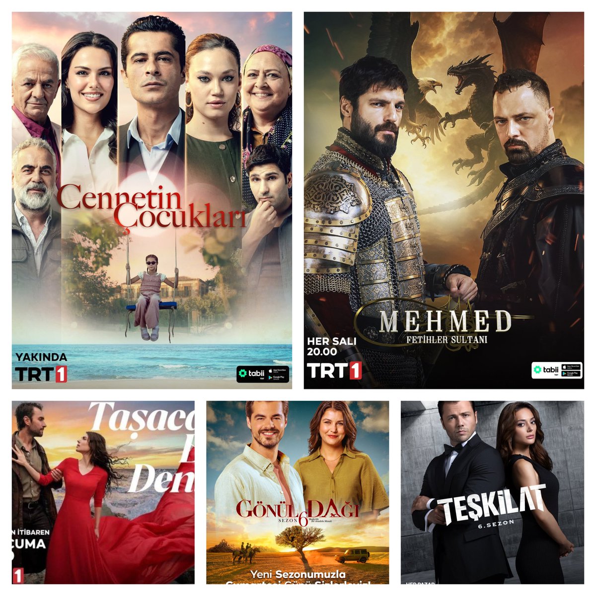 muratogucoglu19's tweet photo. Bu Sezon Trt1 dizilerinden en çok hangisini beğendiniz?

#CennetinÇocukları | 1.Sezon
#MehmedFetihlerSultanı | 3.Sezon
#TaşacakBuDeniz | 1.Sezon
#GönülDağı | 6.Sezon
#Teşkilat | 6.Sezon https://t.co/q96nNKEYDv