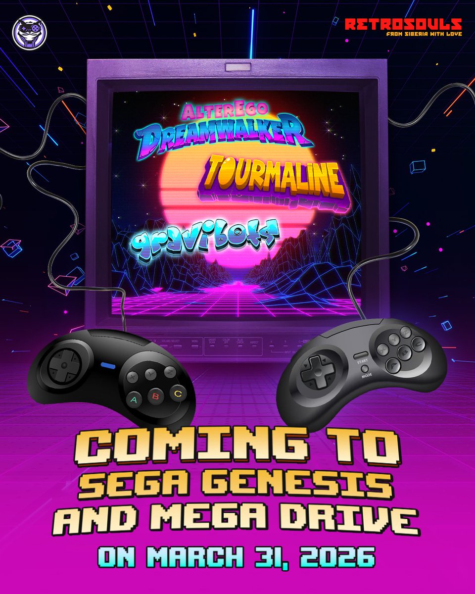megacatstudios's tweet image. Would you rather flip gravity, swap dimensions… or blow up a cave? 👀

Good news—you don’t have to choose!

Mega Cat Studios’ triple launch hits #SEGAGenesis and #MegaDrive on March 31, 2026 featuring:

🌀 #Gravibots: bit.ly/MCSGSM
👥 #AlterEgoDreamWalker: