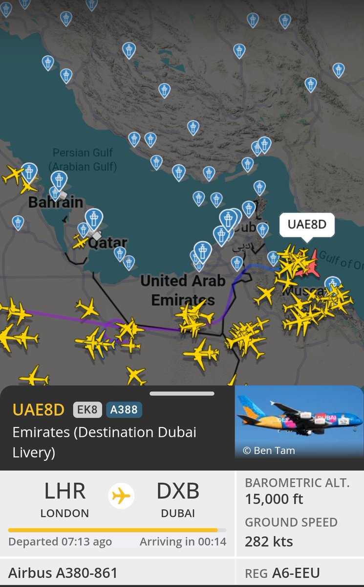 Flight EK 8 LHR to DXB is going around as DXB Dubai international airport is again closed 

#Iran #IranWar #DubaiAirport #DubaiUnderAttack