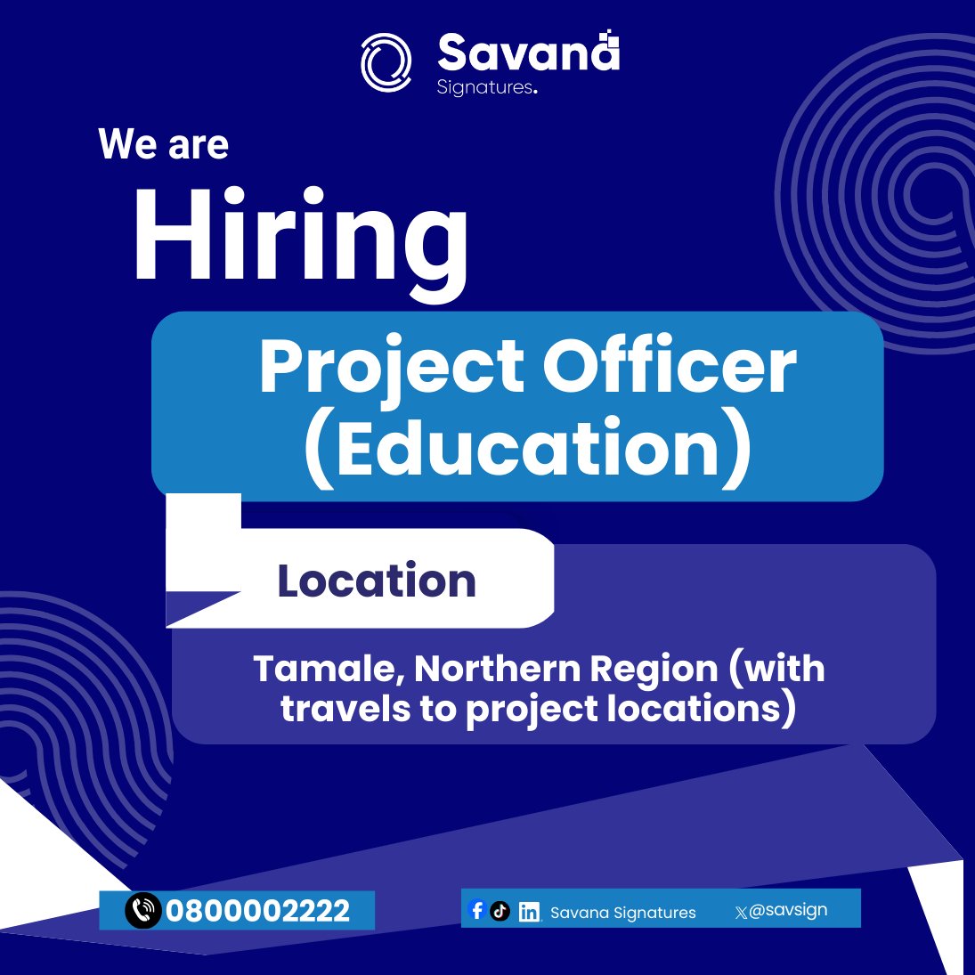 savsign's tweet image. Savana Signatures is #hiring a Project Officer – #Education under our Human Capital Development Portfolio.

The officer will lead and support impactful, #innovative and #inclusive education projects across Ghana.

Apply: vacancy@savsign.org
savsign.org/job/project-of…

#HiringNow