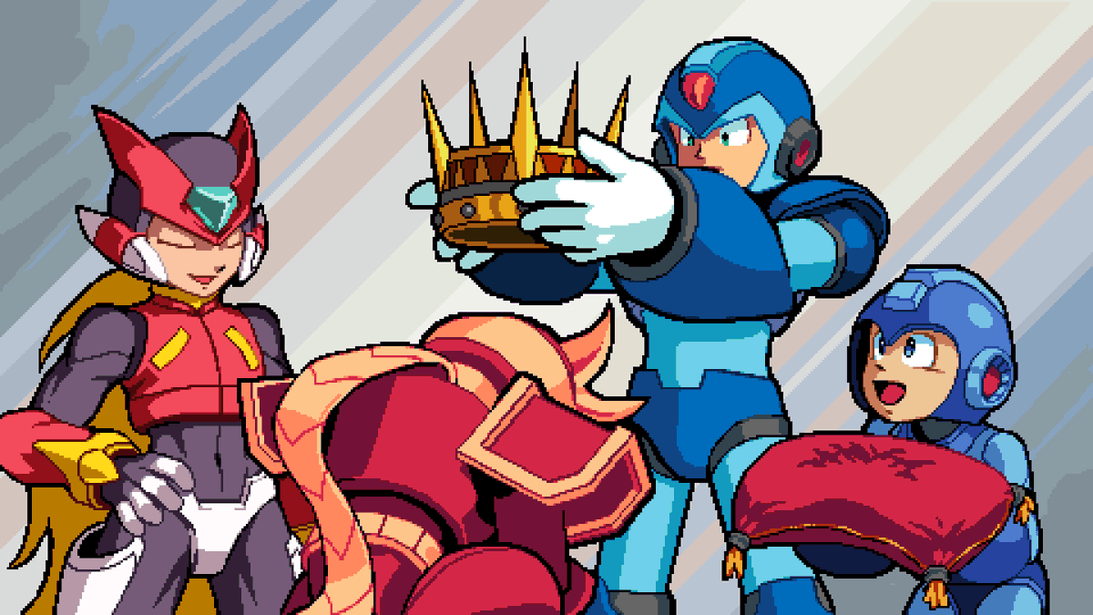 Emppixel's tweet photo. Mega Man commission, made in a style approximating Gravity Circuit's art style.

#pixelart https://t.co/hZaeqrDySB