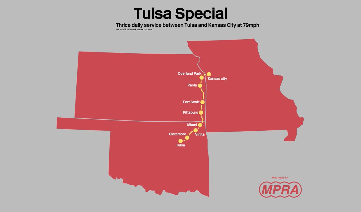 TrashPanda08x's tweet image. There should be Amtrak service connecting Tulsa to Kansas City, Tulsa is currently one of the largest US cities without passenger rail.