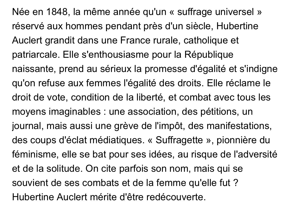 CavelierAntonin's tweet photo. Parution cette semaine chez Calype 

Hubertine Auclert. Une féministe en République - Arnaud-Dominique Houte https://t.co/B6f81duouX