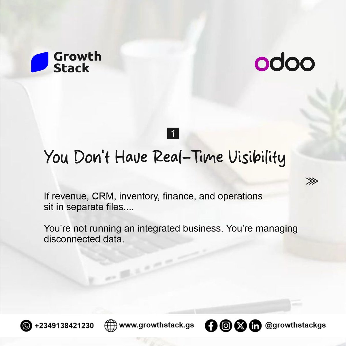 growthstackgs's tweet photo. Scale shouldnโt be your biggest risk. Data silos create blind spots. Growth demands enterprise infrastructure. Lead an integrated business with Odoo.
๐ +234 913 842 1230
๐ https://t.co/j7iLcv5Cli
#Odoo #ERP #Nigeria #DigitalTransformation #BusinessScaling #GrowthStack https://t.co/B1HSHtfAKf