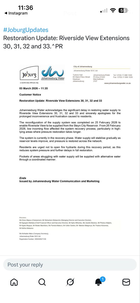 heymbalz's tweet photo. @jo_horwitz @JHBWater @cchjnb @CoJ_RegionE @CityofJoburgZA @2Schay @DadaMorero @Our_DA Hi, im unable to log because I don’t have an account number, as I am renting. For clarity on the specific areas affected, I’ve attached comms sent by @JHBWater at 11am. As it stands, the promised alternative water has not been supplied &amp; taps are still dry. https://t.co/UnYiVjuiJZ