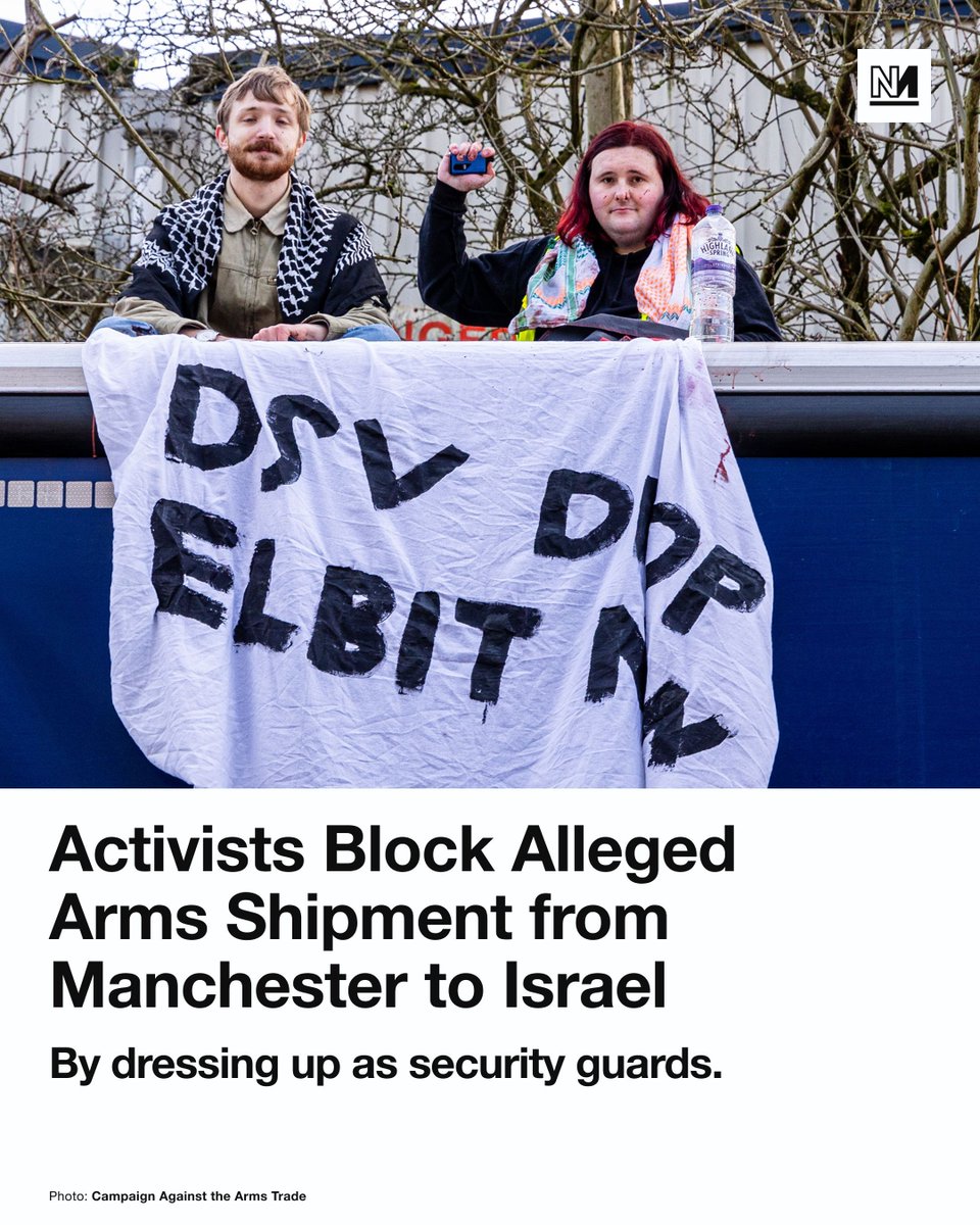 Activists have intercepted a shipment heading from the UK to Israel by sitting on the roof of a lorry. 

As the shipment was leaving the depot in Manchester bound for Ashdod, southern Israel, an activist dressed as a security guard distracted the lorry’s driver and another