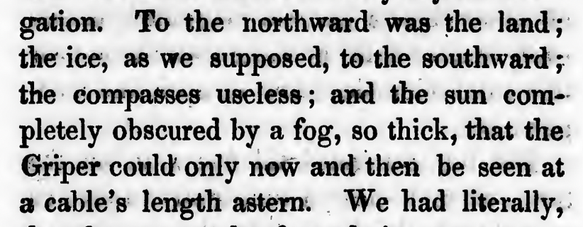 Arctonauts's tweet photo. "the north? land. the south? ice. the compasses? useless. the griper? missing. kill me." 
- Edward Parry, 1820 https://t.co/bzU6uOOy1d