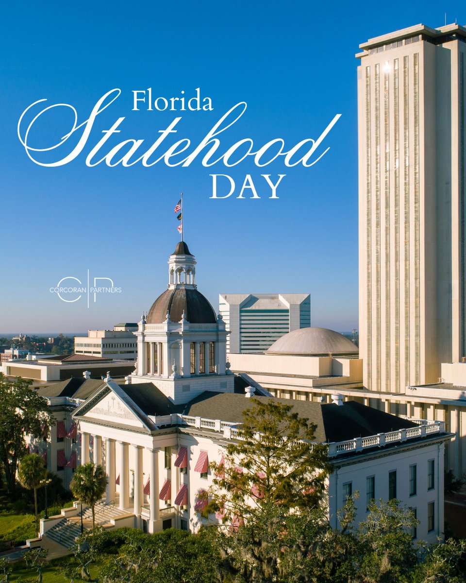 CorcoranFirm's tweet photo. Florida Statehood Day is a reminder of the unique history, voices, and communities that make our state what it is today. We’re grateful for the opportunity to work alongside partners who share our commitment to seeing Florida thrive! https://t.co/RYNLpe3hVn