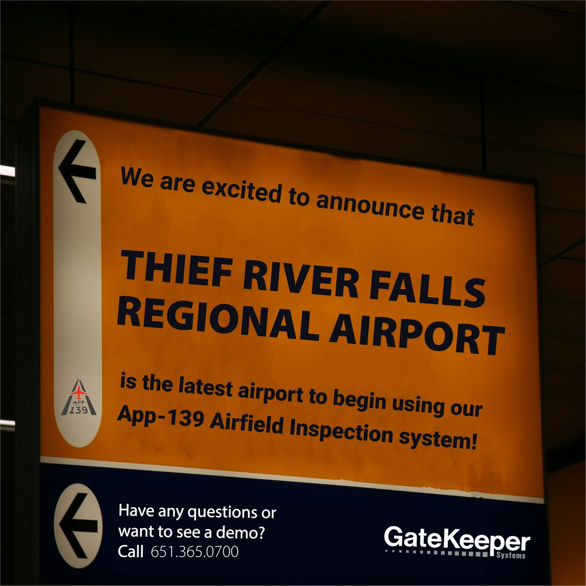 gatekeepersys's tweet photo. We are excited to announce that Thief River Falls Regional Airport is the latest airport to begin using our App-139 Airfield Inspection System. Contact us today to learn how App-139 can streamline your Part-139 FAA Inspections. #GatekeeperSystems #App139 https://t.co/e7h0ORW3Un