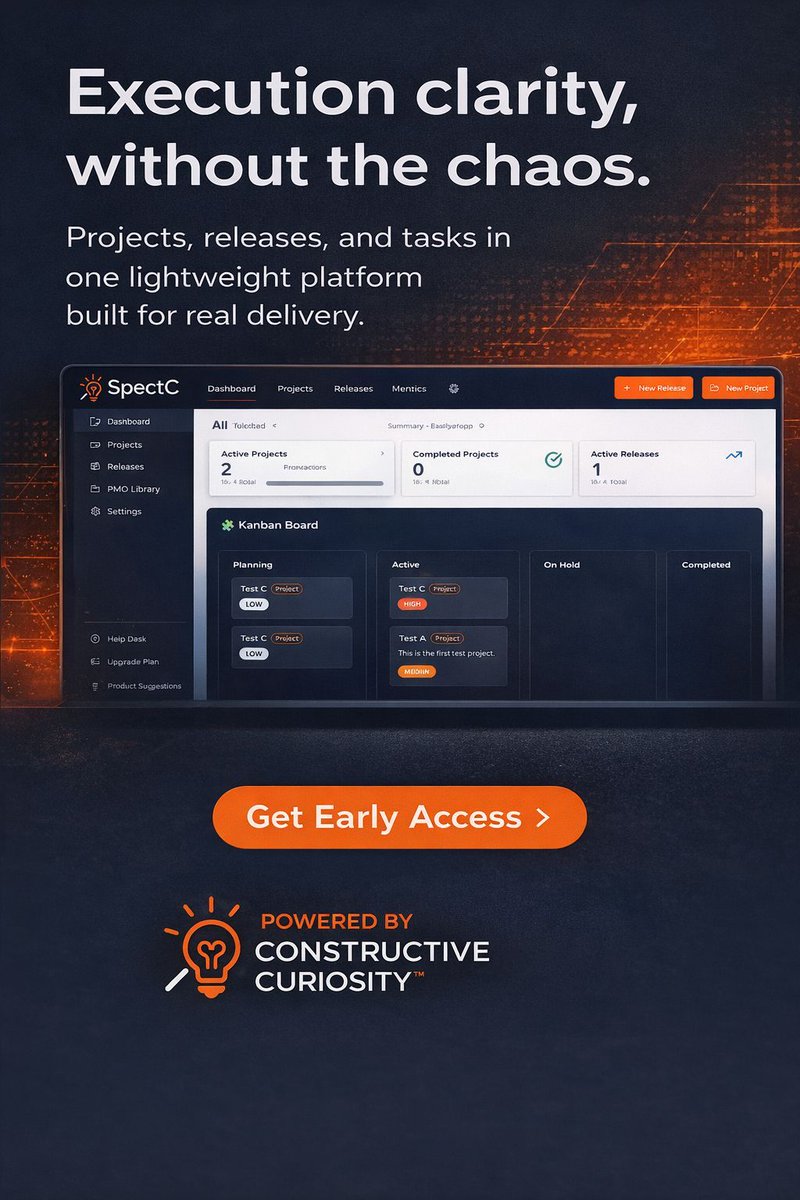 SpragileCC's tweet image. The future of project management isn’t reactive. It’s predictive.

Stop reporting what already broke.
Start seeing drift before it costs you.

SpectC delivers real-time visibility, portfolio insight, and predictive execution signals.

#SpectC #ProjectManagement #PMO #SaaS