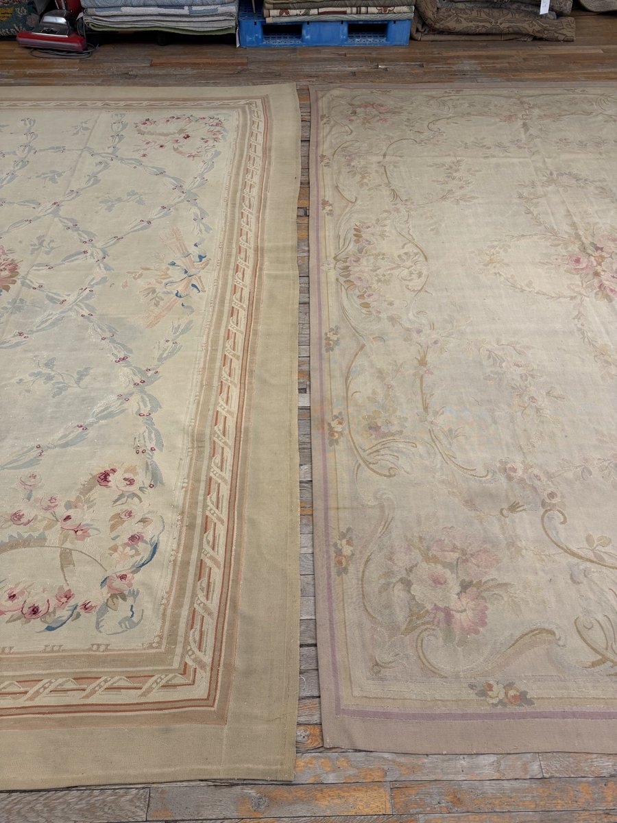 Rugs_OnNet's tweet photo. Comparing two antique aubussons carpets for a client. 

#ruglife #antique #carpet #design #InteriorDesign https://t.co/8L7YAGlKnG