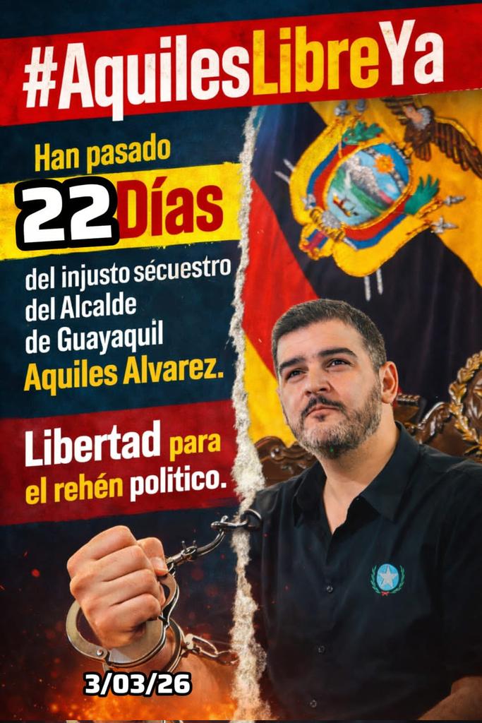 #22DíasRehénPolítico
#AquilesLibreYa. Exigimos la Libertad inmediata del legítimo Alcalde de Guayaquil.
Aquiles Alvarez Henriques 
#EstamosContigoAquiles.

✊🏼🧔🏻🇦🇷🇪🇨
#EcuadorConAquiles
#GuayaquilConAquiles 
<a href="/aquilesalvarez/">Aquiles Alvarez Henriques</a> 
<a href="/MashiRafael/">Rafael Correa</a> 
<a href="/taticoronelf/">TatianaCoronel</a> 
<a href="/GabrielaEsPais/">Gabriela Rivadeneira</a>