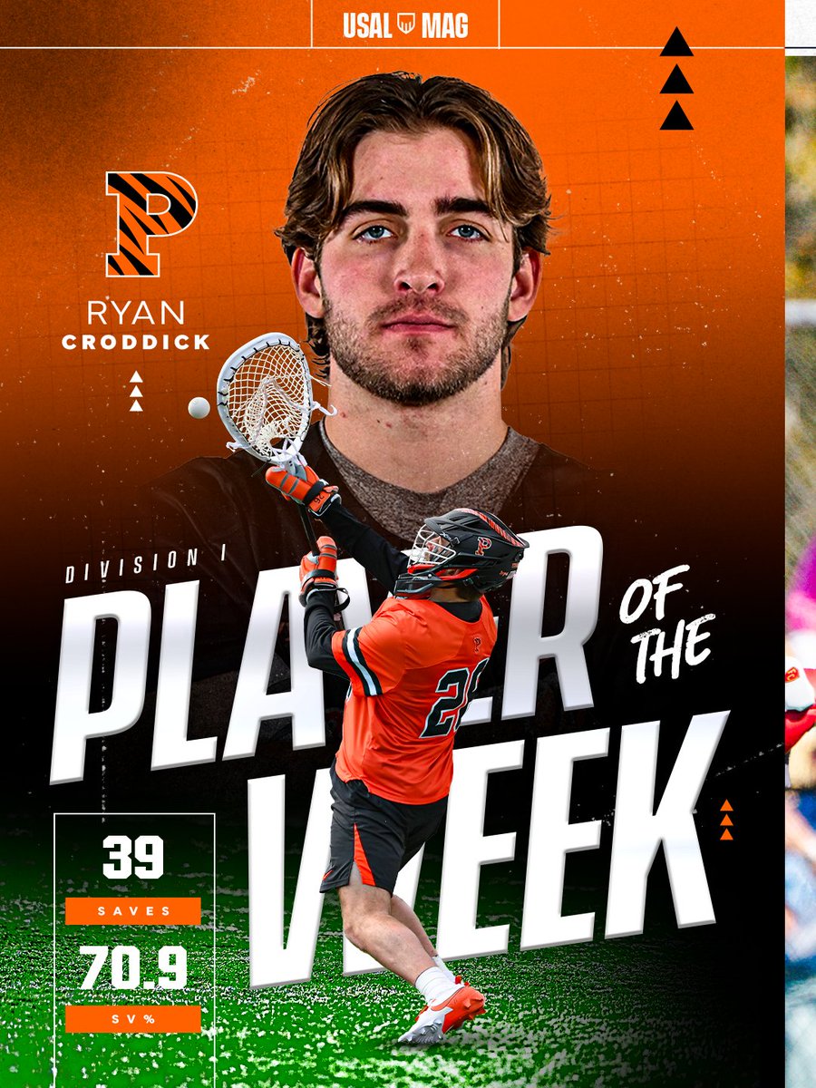 USALMag's tweet photo. A couple of goalies highlight the USA Lacrosse Players of the Week 👏 

Division 1️⃣: Ryan Croddick, @TigerLacrosse 
Division 2️⃣: Trace McDonald, @FlaglerSports 
Division 3️⃣: Andrew Toland, @BatesLacrosse https://t.co/BYxE4sQDiv