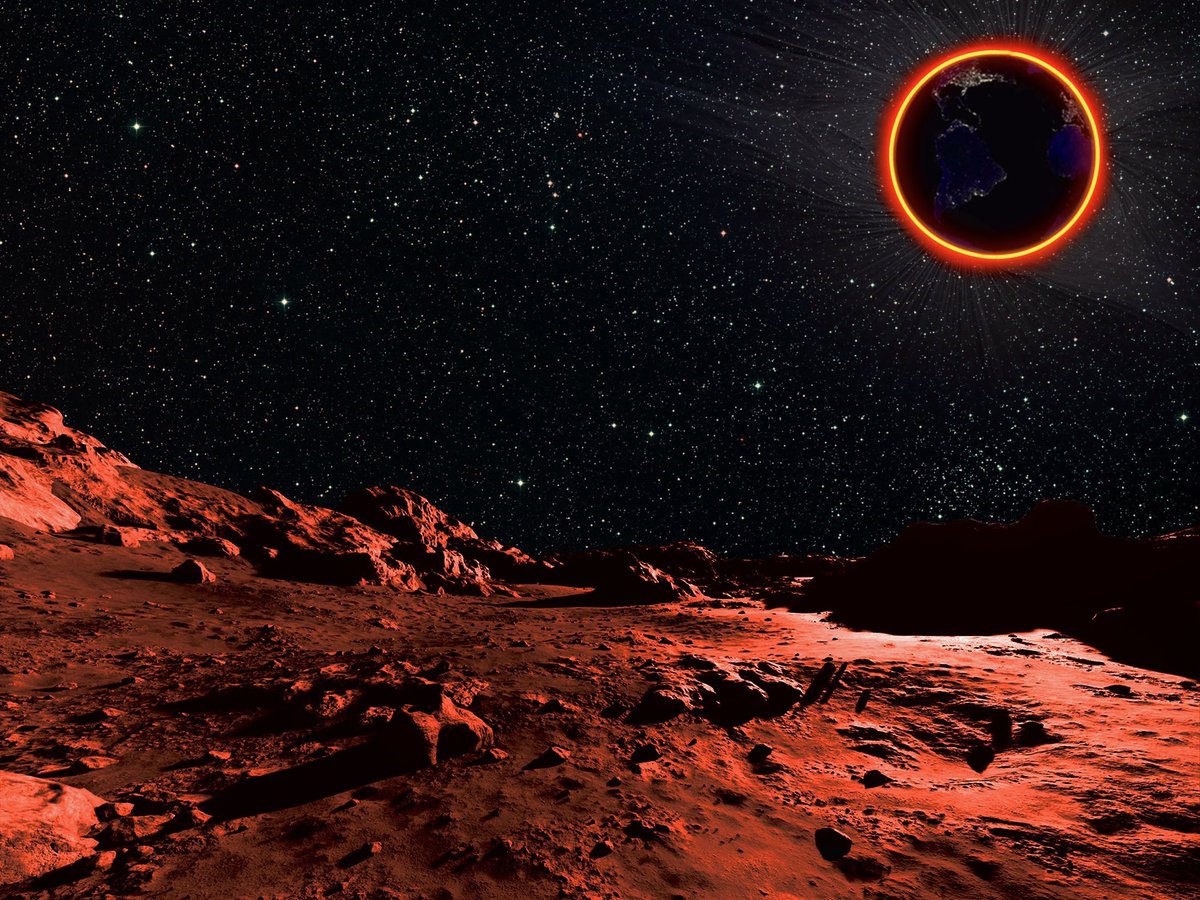 BlackGryph0n's tweet photo. I’ve always wanted to see a lunar eclipse from the surface of the moon, so I made this in photoshop!

The blood moon is red because earths atmosphere filters out the high-frequency light. Every sunset on earth, reflected back at us.

GREAT shot as usual, Andrew! https://t.co/G0iujuJzFK