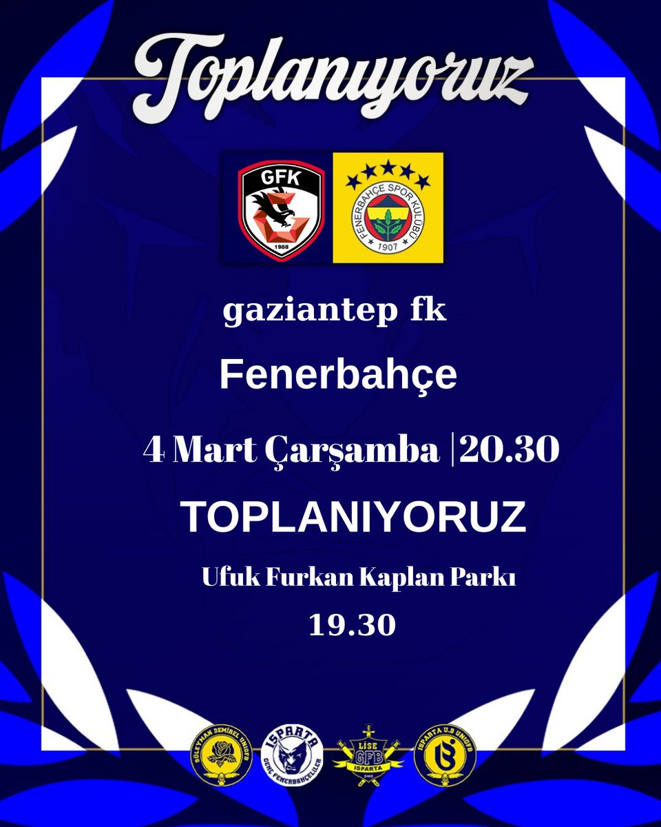 📢 TOPLANIYORUZ!

FENERBAHÇE’mizin yarın  oynayacağı gaziantep fk  maçı için saat 19.30'da  Ufuk Furkan Kaplan parkında toplanıyoruz. Isparta'da olan tüm kardeşlerimizi bekliyoruz.

#spartanhools