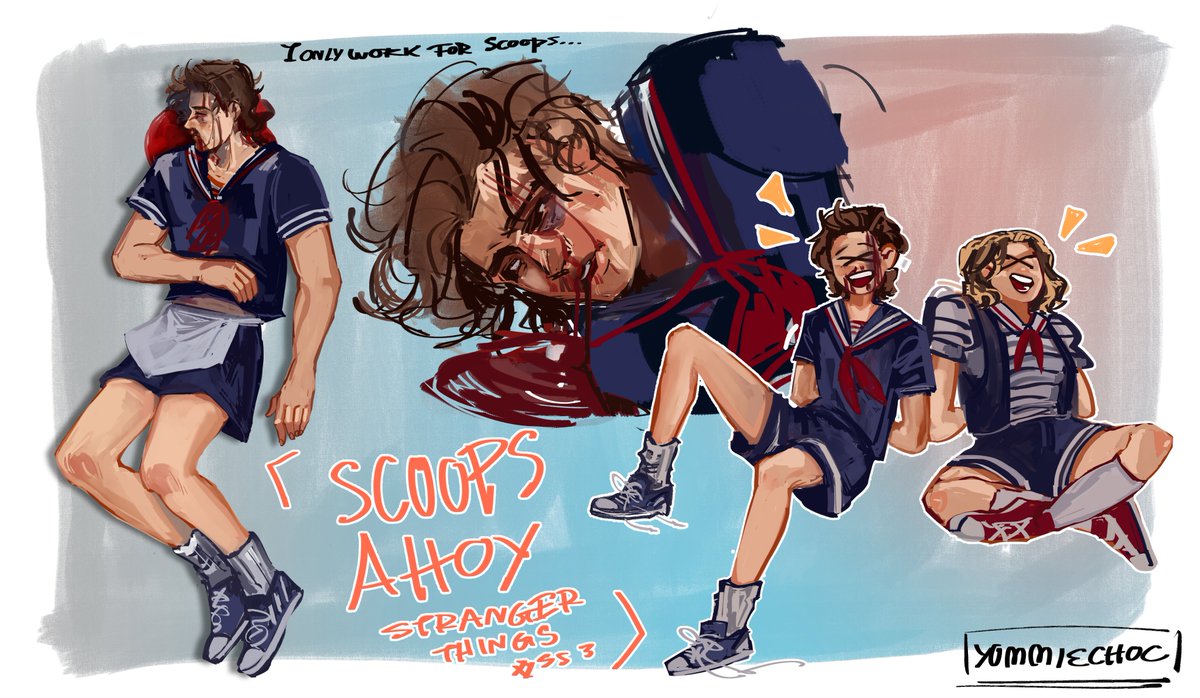 DarkChoCArea's tweet image. #steveharrington #robinbuckley #strangerthingsfanart
Scoops Ahoy Stevie!
I really missed them so much, so I want to draw them more🍦🍨