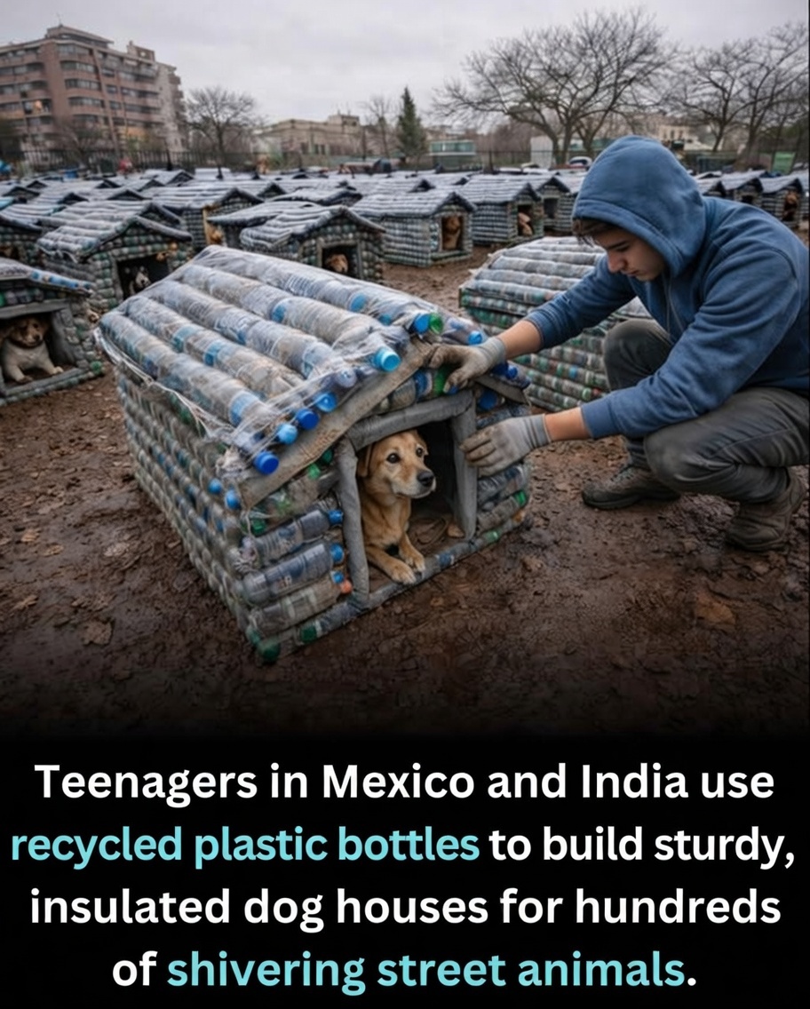 In the bustling streets of Navi Mumbai, India, a group of teenagers (mostly 17–18 years old) from the youth-led environmental team Urvari saw stray dogs struggling in the heavy monsoon rains. 

Determined to help, they collected plastic waste from their neighborhoods and created