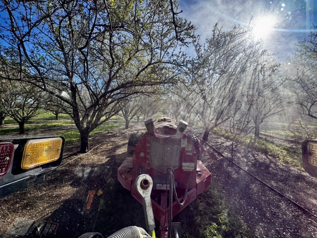 First tractor spray of 2026. Good to be back in the office. #almonds