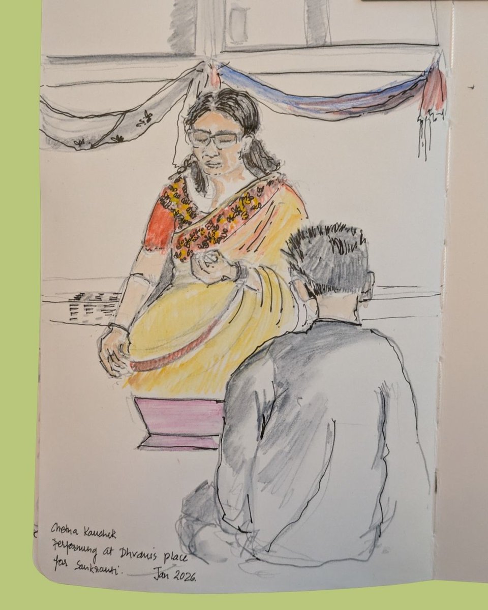 devinakirloskar's tweet photo. Another sketch at the same baithak. It was a powerful performance by Chetana Kaushik. She is a gifted Carnatic Classical vocalist. https://t.co/xteyO1nQTA