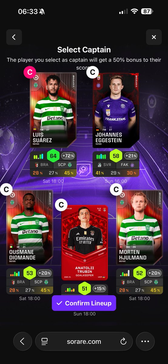 #sorare community!! I’m Going for streak 3 on GW 59! Anyone got any upgrades they recommend? Approximately £50 budget to add extra’s! Or maybe more if the suggestions is good 🤔 

We can beat the game 🔥