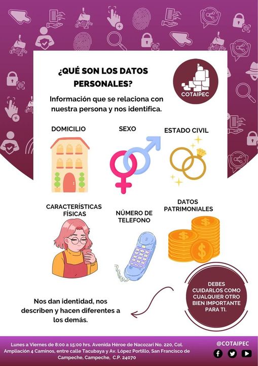 Cotaipec's tweet image. ¿Sabes cuales son tus datos personales?

Llama al 800 1222372 ó al correo datospersonales@cotaipec.org.mx donde con gusto te orientaremos.
#COTAIPEC #poruncampechetranparente #PDP