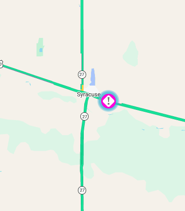 SWKansasKDOT's tweet photo. TRAFFIC ALERT: SYRACUSE
U.S. 50 is CLOSED approximately one mile east of Syracuse due to a crash. Please use alternate routes and expect delays. At this time, there are no estimates when the roadway will reopen. Please slow down and watch for emergency personnel working the scene https://t.co/zXO0BI4rk2