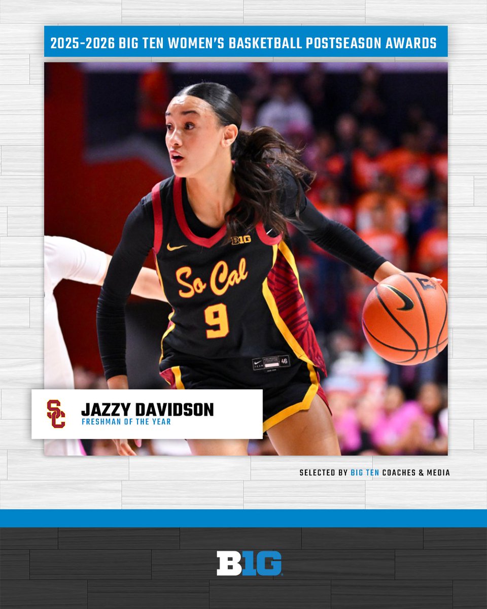 Trojan Jazzy Davidson is your Big Ten Freshman of the Year 🔥 <a href="/USCWBB/">USC Women's Basketball</a>