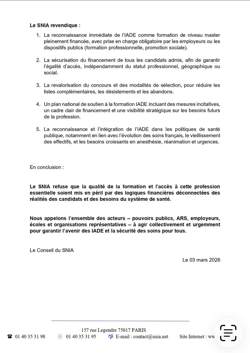SNIA : Syndicat Nal des #IADE tweet media