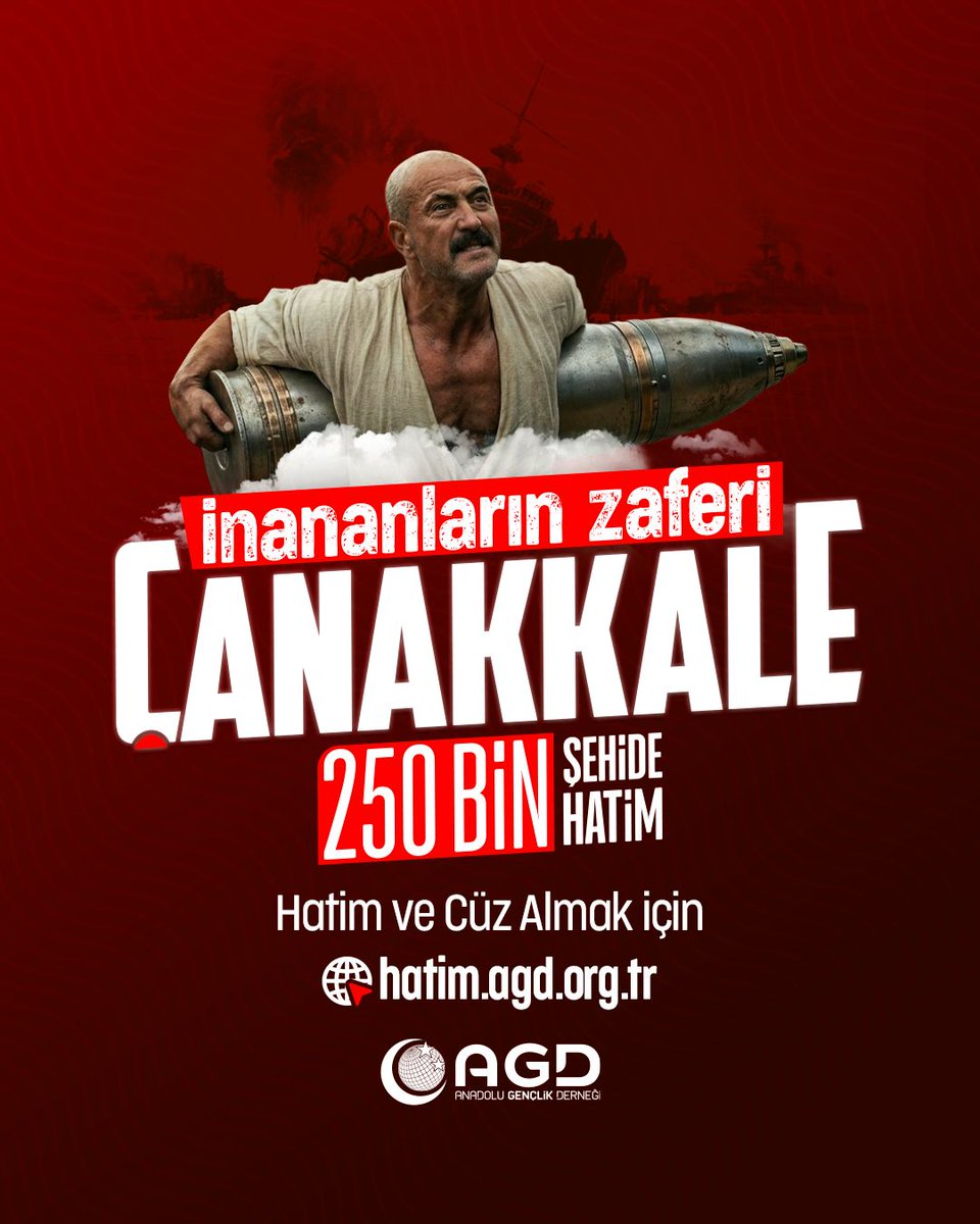 📍İnananların Zaferi: ÇANAKKALE 🇹🇷

250 BİN ŞEHİDE 250 BİN HATİM!

Çanakkale’de destan yazan ecdadımızı rahmet, minnet ve hatimlerle yâd ediyoruz.

🖱️Hatim ve Cüz almak için: hatim.agd.org.tr

#250BinŞehide250BinHatim
#İnananlarınZaferi