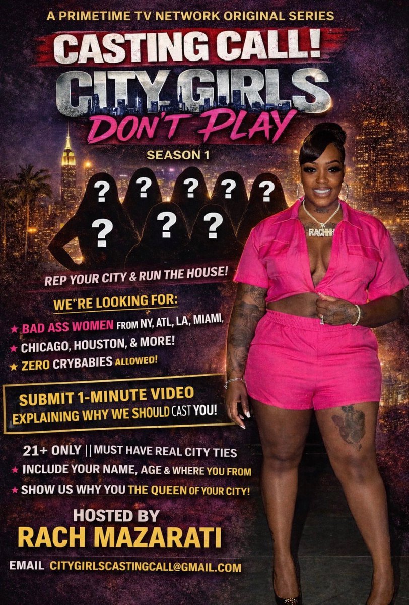 East coast baddies where y’all at 👀 My niece Baggage Claim needs you‼️ Drop a 1-minute video on why you should be casted. Include your name, age, and hometown in the clip 🎥

Send to: citygirlscastingcall@gmail.com

#RealityTV #PrimeTimeTVNetwork #CityGirlsDontPlay