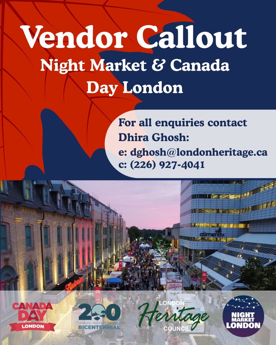 This year on Canada Day we plan to represent the past 200 years of London History with a massive event celebrating the vibrant and storied cultures that make London a great place to live!

For all enquiries email Dhira Ghosh at dghosh@londonheritage.ca or call (226) 927-4041