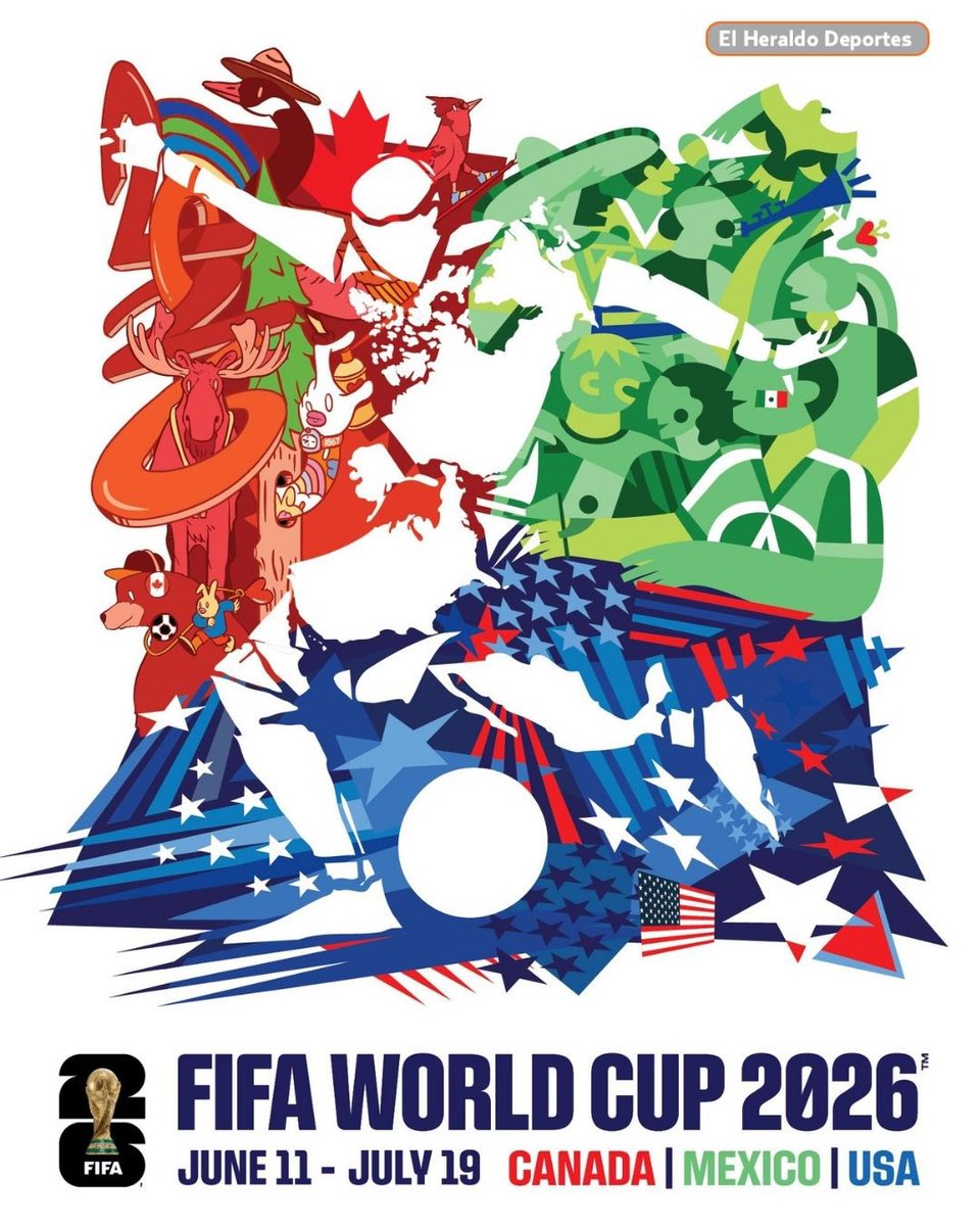 ¡ES UNA OBRA DE ARTE! 😍⚽️

La FIFA acaba de presentar el póster oficial de la Copa del Mundo 2026 a celebrarse den México, Estados Unidos y Canadá. 🏆🔝

El diseño representa la identidad visual del campeonato y simboliza la unión de las tres naciones anfitrionas a través del