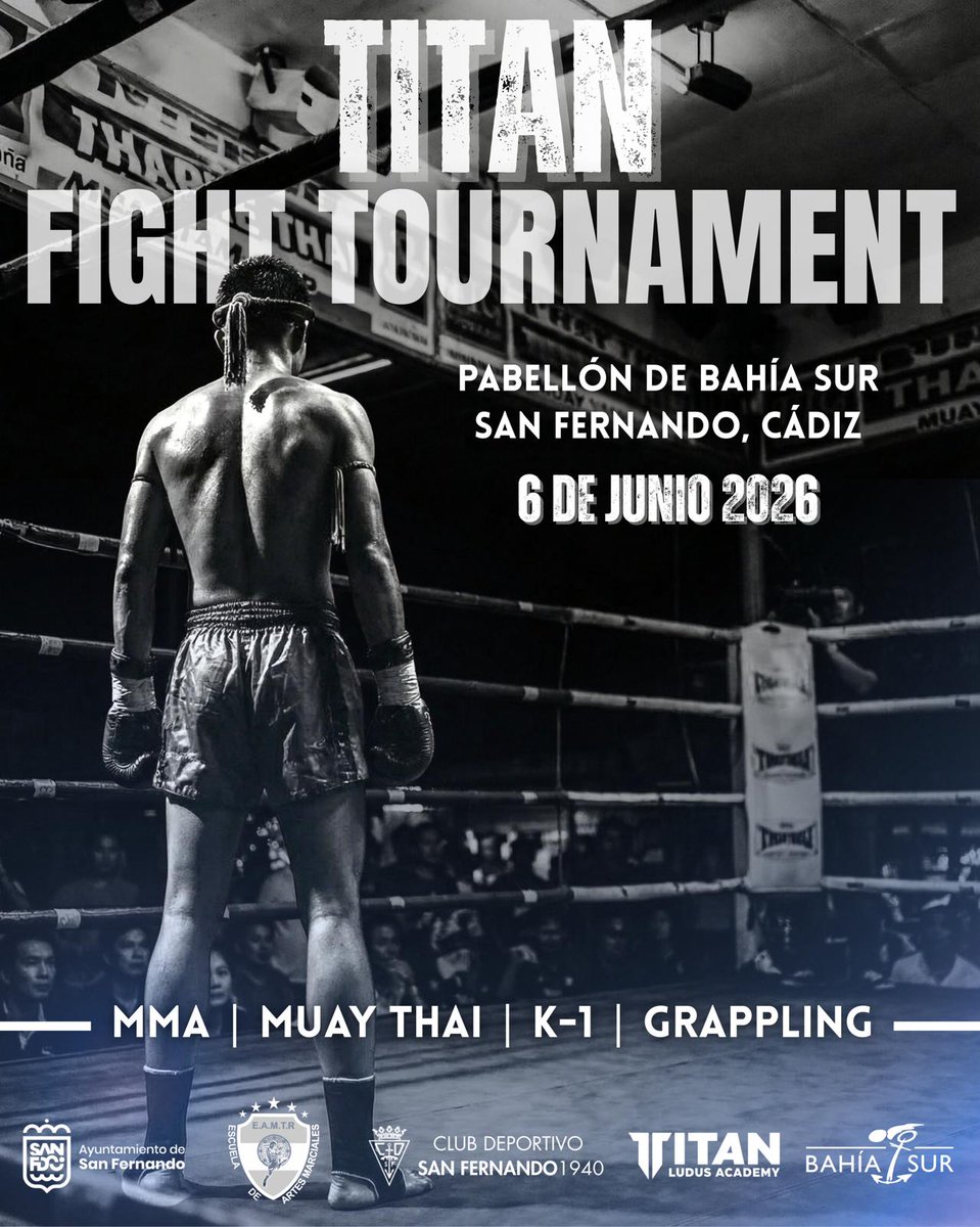 🥊 𝑻𝒊𝒕𝒂𝒏 𝑭𝒊𝒈𝒉𝒕 𝑻𝒐𝒖𝒓𝒏𝒂𝒎𝒆𝒏𝒕

📆 06/06/2026
📌 Pabellón Bahía Sur 

🥋 ¡En juego los cinturones de las diferentes disciplinas!

💪🏻 ¡Vive una noche única y disfruta de combates profesionales en un escenario inmejorable! 

#CDSanFernando1940