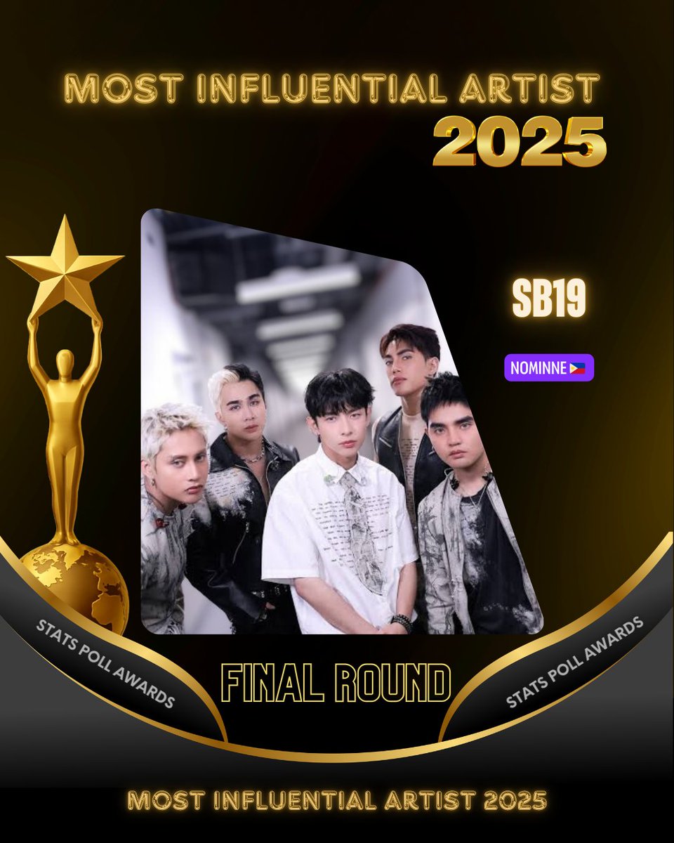StatsPollAwards's tweet photo. Voting is now Open 

I Vote #SB19 for Most Influential Artist 2025 

X Voting Mechanics 

Follow @StatsPollAwards
Like = 100 Votes
RT = 30 Votes
Reply = 20 Votes

Voting Ends March 15, 2026 12:00AM🇰🇷 Korea Standard Time

#StatsPollAwards
#MostInfluentialArtist2025 https://t.co/QTKSElzSrB