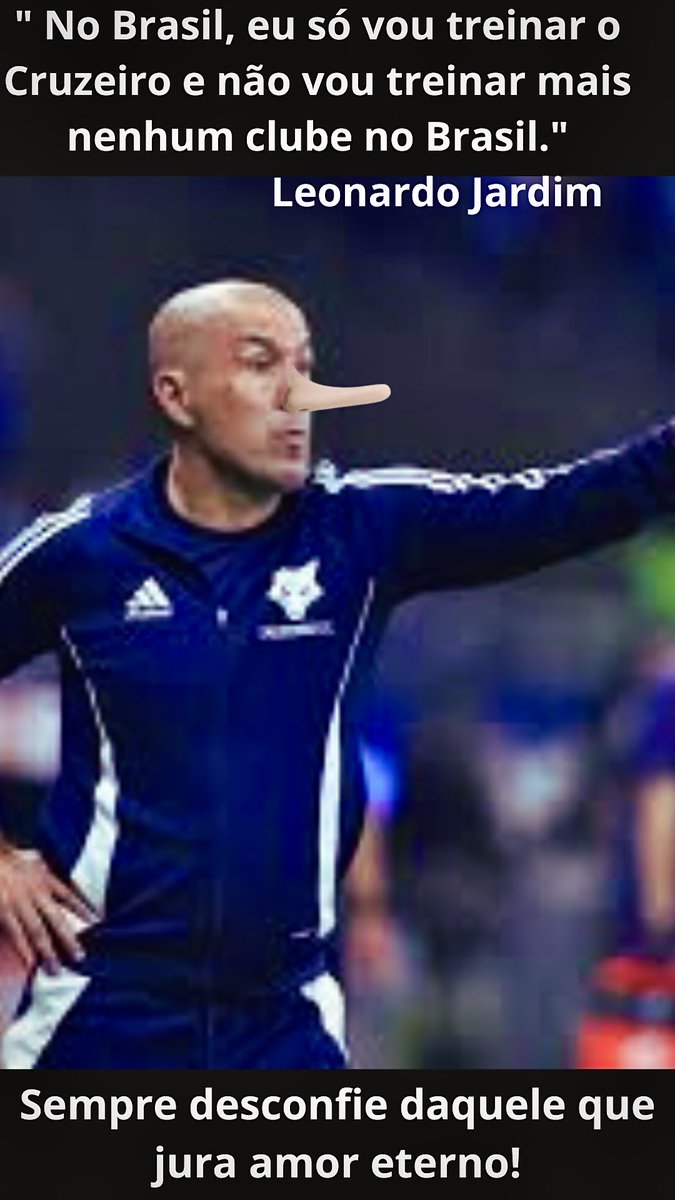 ricarvalho_pc's tweet photo. “No Brasil só vou treinar o Cruzeiro! Sou torcedor do Cruzeiro.” Desconfie dos discursos perfeitos, juras de amor e fidelidade! Maldito o homem que confia no homem! #cruzeiro #jardimpinoquio https://t.co/FzxshK1N7N