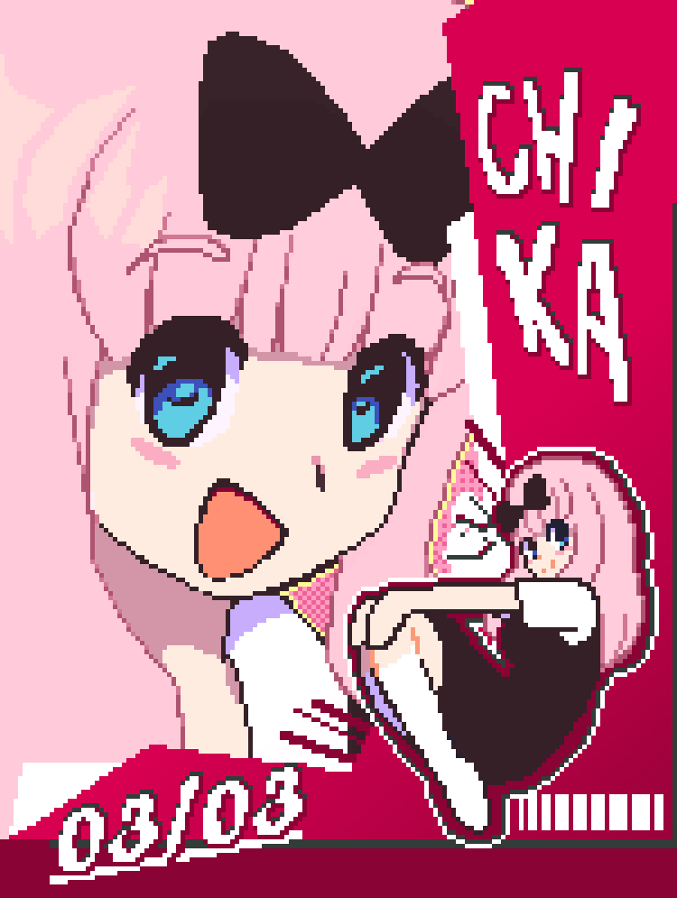 elclaymaster's tweet photo. Another birthday drawing, wow so many characters are born so soon.

#chikafujiwara #kaguyasamaloveiswar #pixelart https://t.co/e1iVg7ktvf