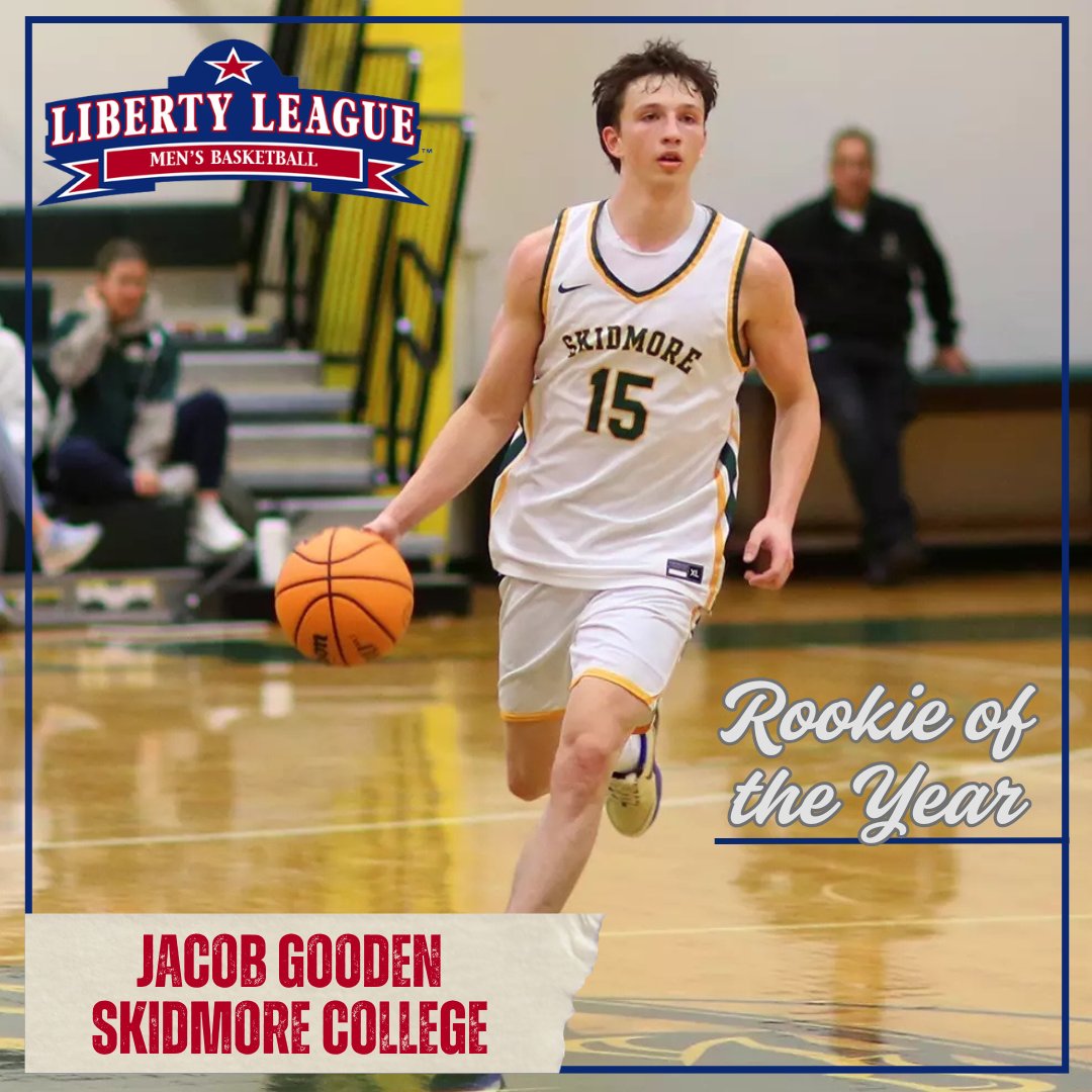 LLAthletics's tweet image. ...And a tip of the cap to @SkidmoreSID Jacob Gooden, the 2025-26 Liberty League Men’s Basketball Rookie of the Year! #LLMBB 🏀