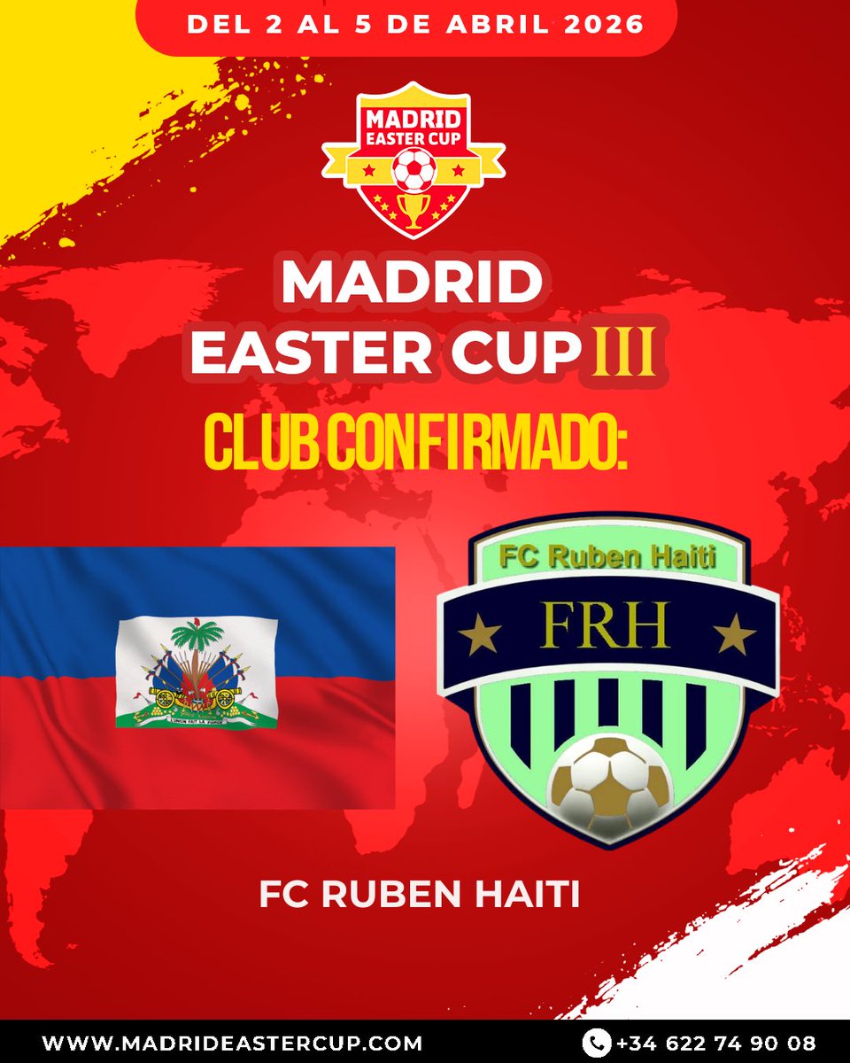 madrideastercup's tweet photo. ✅CONFIRMADO: FC RUBEN HAITI 
🤩Vive la emoción del 2 al 5 de Abril📆
✍️ Inscripciones abiertas para tu Semana Santa en Madrid Easter Cup ⚽️
🇪🇸🇵🇹🇫🇷🇧🇪🇸🇪🇱🇧🇯🇵🇨🇦🇺🇸🇲🇽🇨🇴🇧🇷🇺🇾🏴󠁧󠁢󠁥󠁮󠁧󠁿🇱🇧🇭🇹
📲 +34 622749008

#madrideastercup #madrid #torneosemanasanta https://t.co/1aq4WKJ6l9